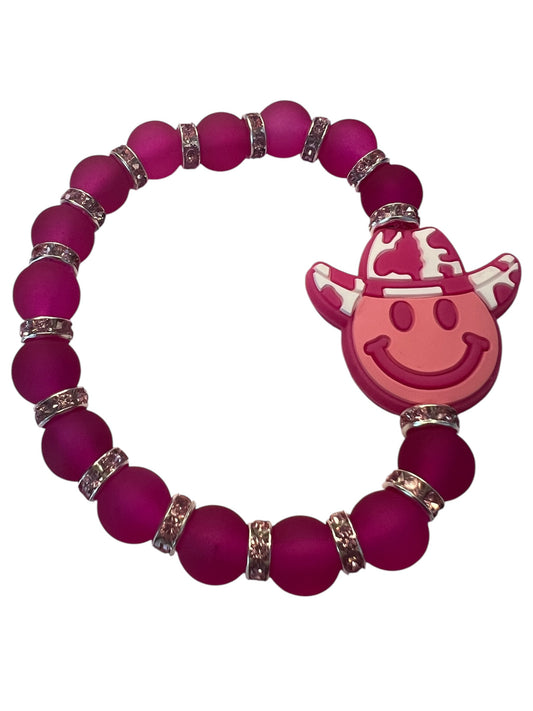 Happy Face Cowboy Country Glam Glass Bead Bracelet