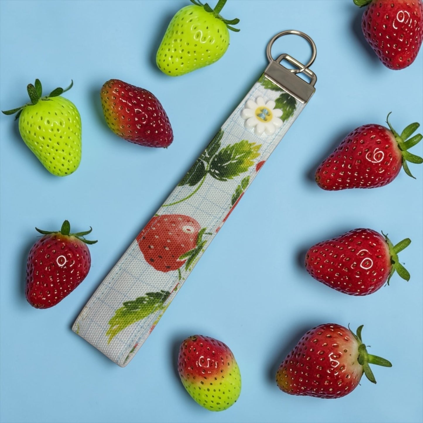 BERRY SWEET COLLECTION- Blue Strawberry Wristlet Lanyard