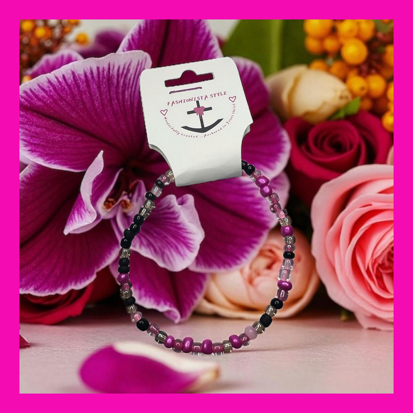 $3 Ladies Night Pink/Black Seed Bead Bracelet
