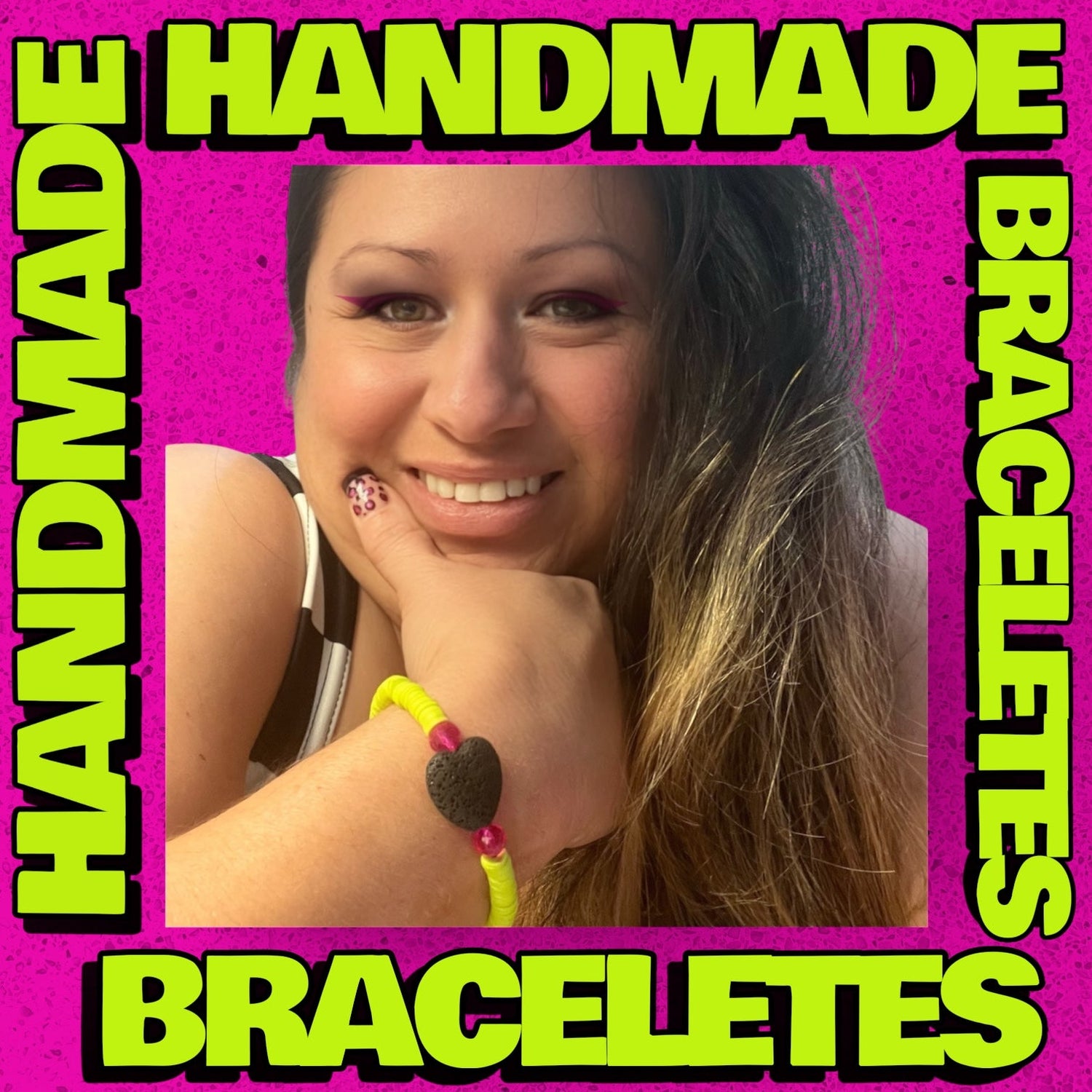 This image shows the designer of FASHIONISTA STYLZ wearing a handmade bracelet from this category.