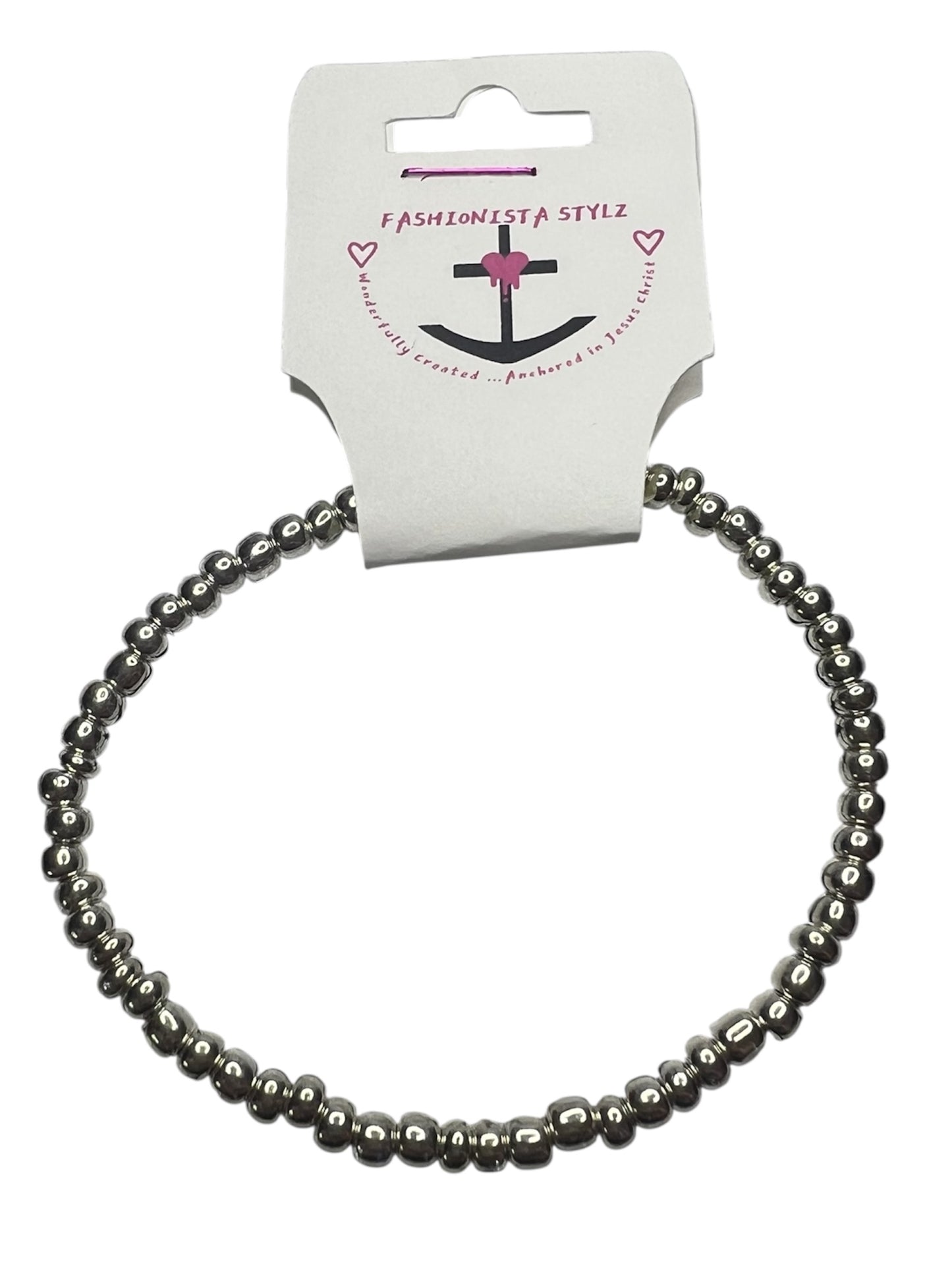 $3 Born To Shine Silver Seed Bead Bracelet