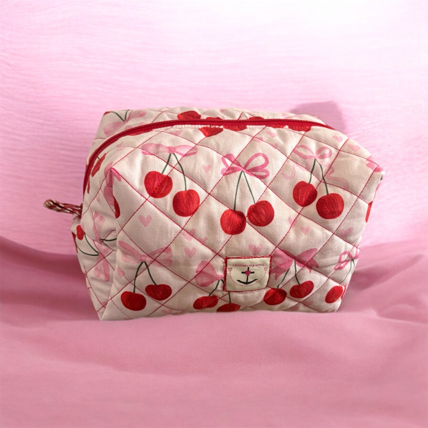 WILD CHERRIES- Quilted Boxy Make-Up Bag
