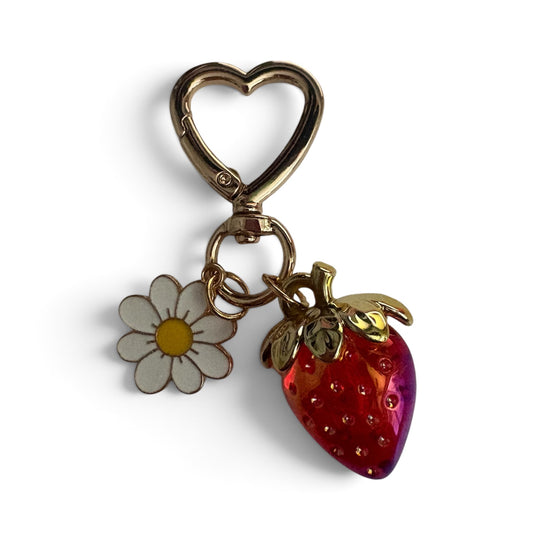CHARM YOUR DAY- Cute Heart Shaped Strawberry & Daisy Keychain Bag Charm-FS-18
